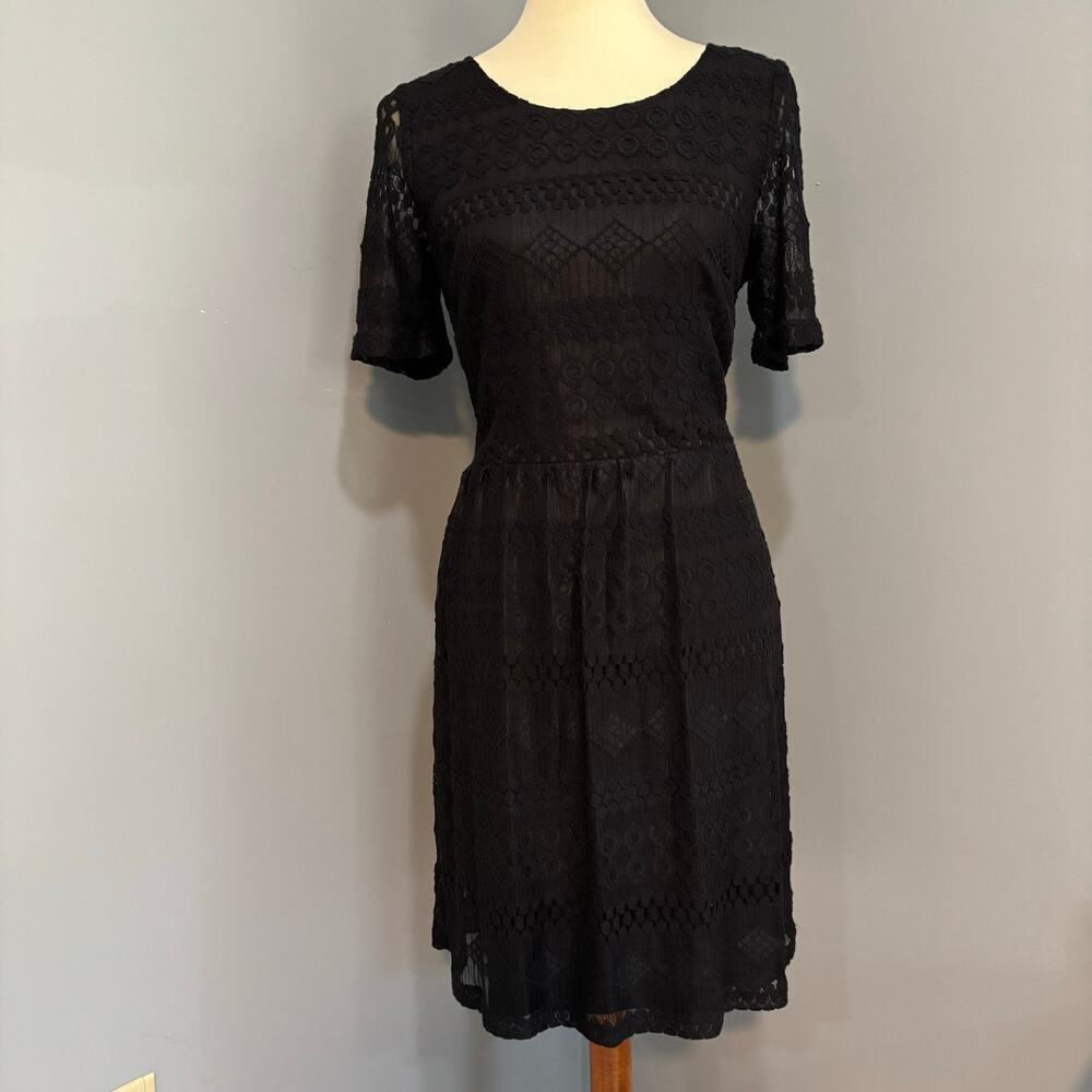 Whimsigoth, bewitched boho, witchy black lace short sleeve midi dress, Size 12